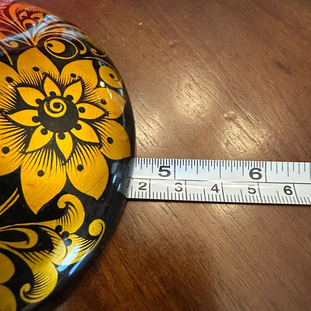 Khokhloma Candlestick Vintage Russian Folk Art Black‎ Gold Floral Lacquered Wood